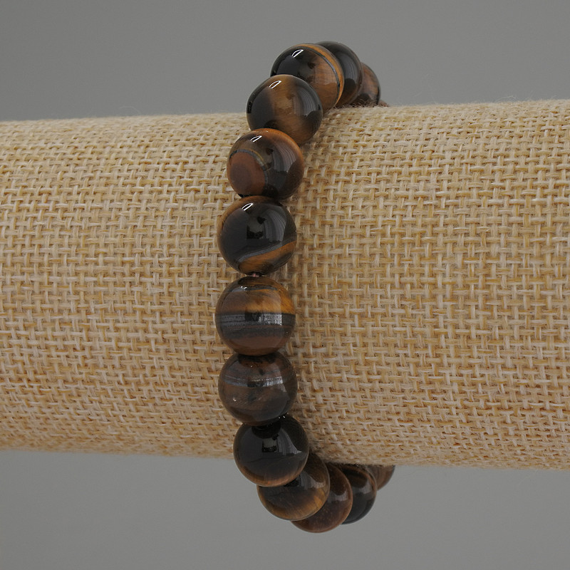 Tiger's Eye Ball Bead Bracelet, smooth round beads 10mm diam., stretchy length 18cm