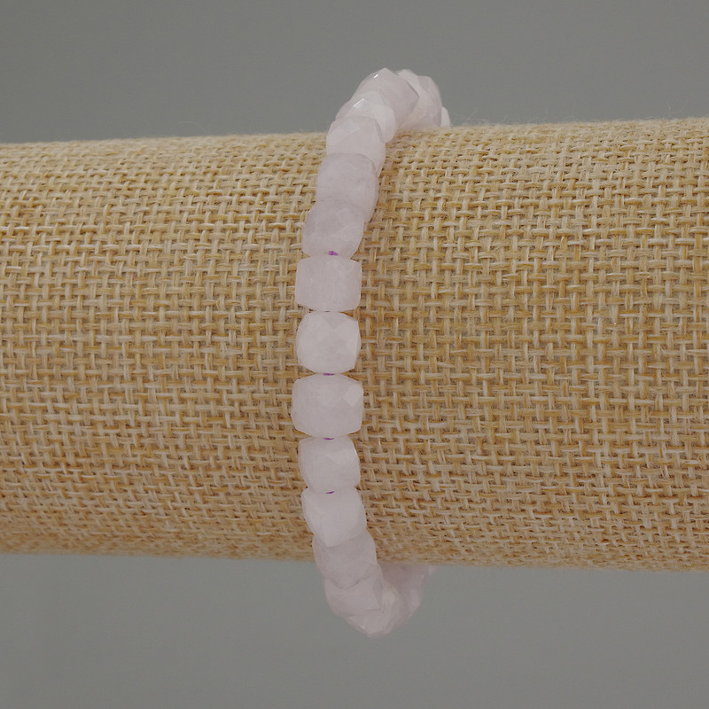 Kunzite Beaded Cube Bracelet, 6mm diameter, 18cm length stretch