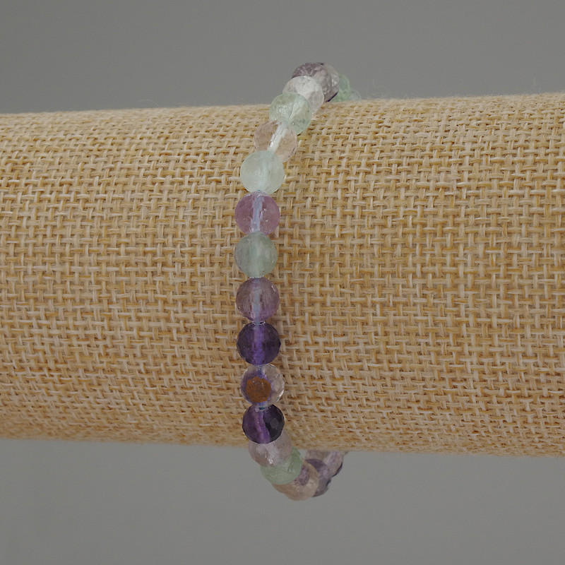 Fluorite Bracelet, Natural Stone, Faceted Bead, 6mm Diameter, 18cm Length, Stretch