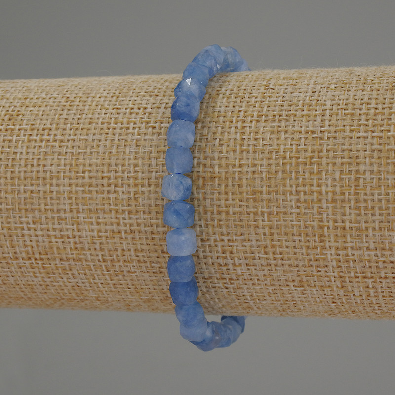 Aquamarine Beaded Cube Bracelet, 5mm diameter ±, 18cm length stretch