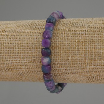 Bracelet with Natural Fluorite Beads: Faceted Cube, 7mm diameter, 18cm length, stretch