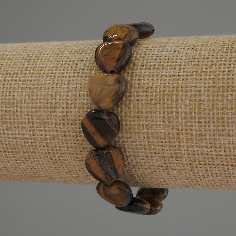 Tiger's Eye Bracelet in Heart Shape, 12mm diameter ±, length 18cm ±, stretch