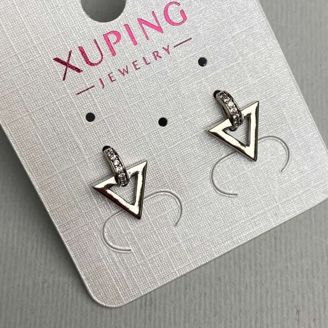 Xuping stud earrings with white rhinestones, 10x13 mm diameter ± rhodium plating
