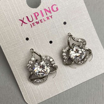 Earrings Xuping Rhodium with White Stone and White Crystals 15mm +