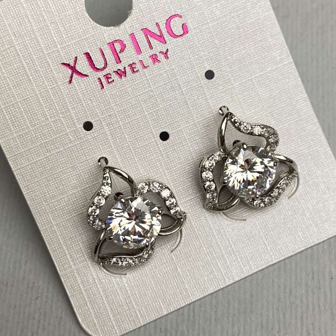 Earrings Xuping Rhodium with White Stone and White Crystals 15mm +