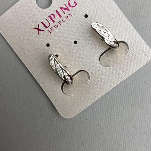 Earrings Xuping Gold Plating 18K Rhodium with White Crystals, diameter 4×16 mm+