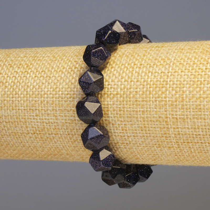 Bracelet Aventurine Blue Sand synthetic stone multifaceted, diameter 11x11mm, length 18cm, stretch