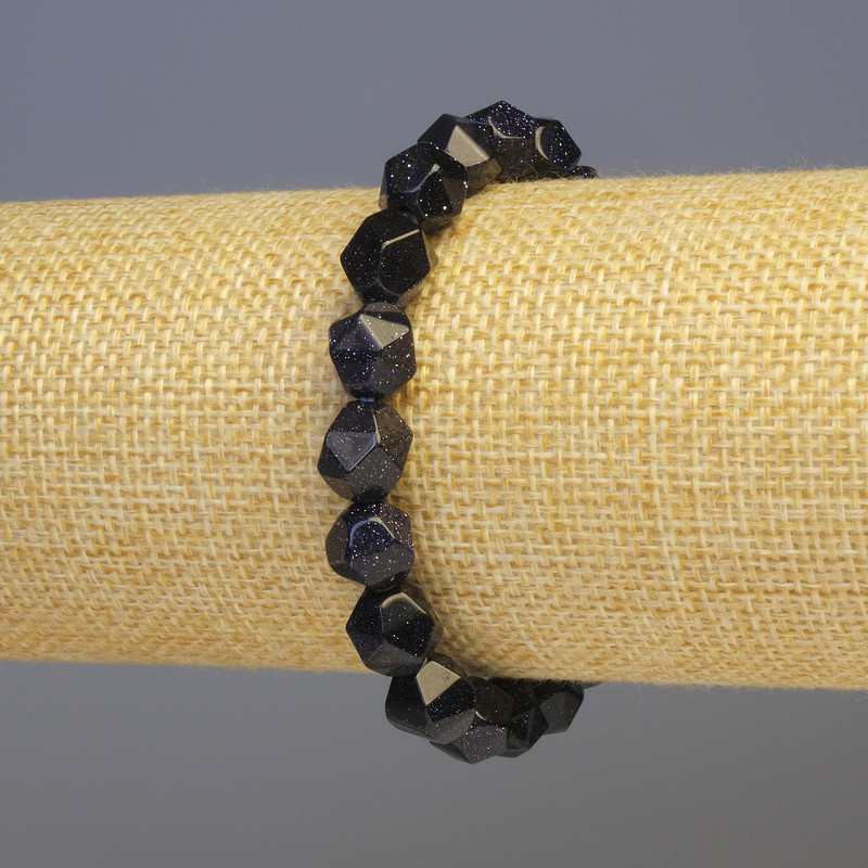 Bracelet Aventurine Blue Sand synthetic stone, multifaceted beads 8x8mm, length 18cm, stretch