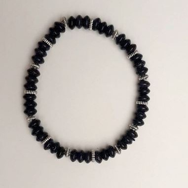 Bracelet Aventurine "Blue Sand of Cairo Night" rondelle, diameter 3x6mm with silvery inlays, length 18cm+- (stretch)