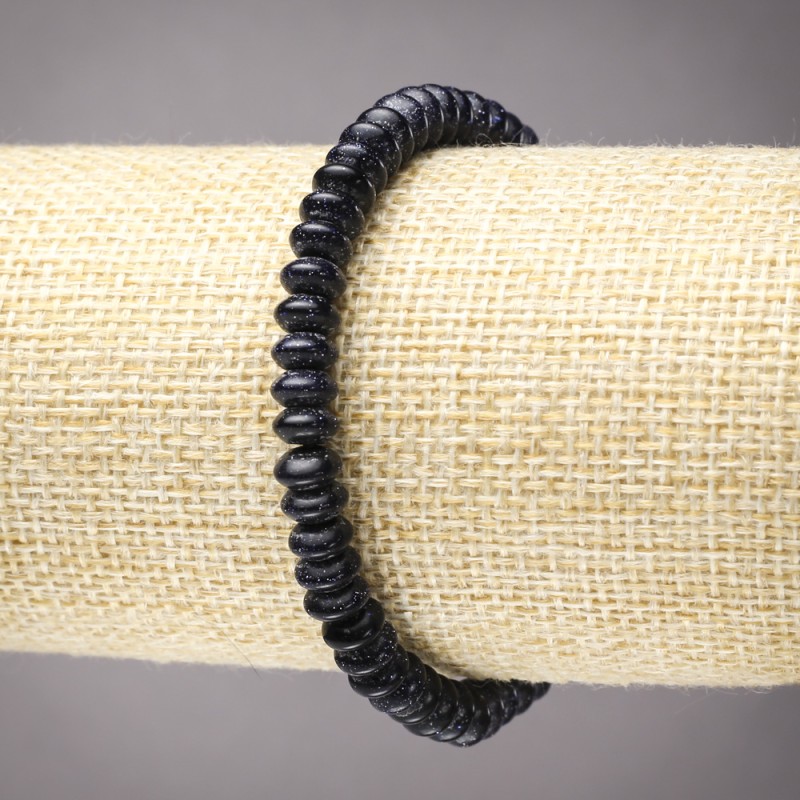 Elastic Bead Bracelet in Blue Aventurine "Night of Cairo" Smooth Rondel, 6x3 mm diameter+