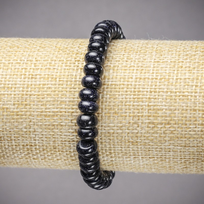 Elastic Bracelet Aventurine Blue Sand Night of Cairo (pressed) smooth rondel, diameter 8×5mm, length 18cm