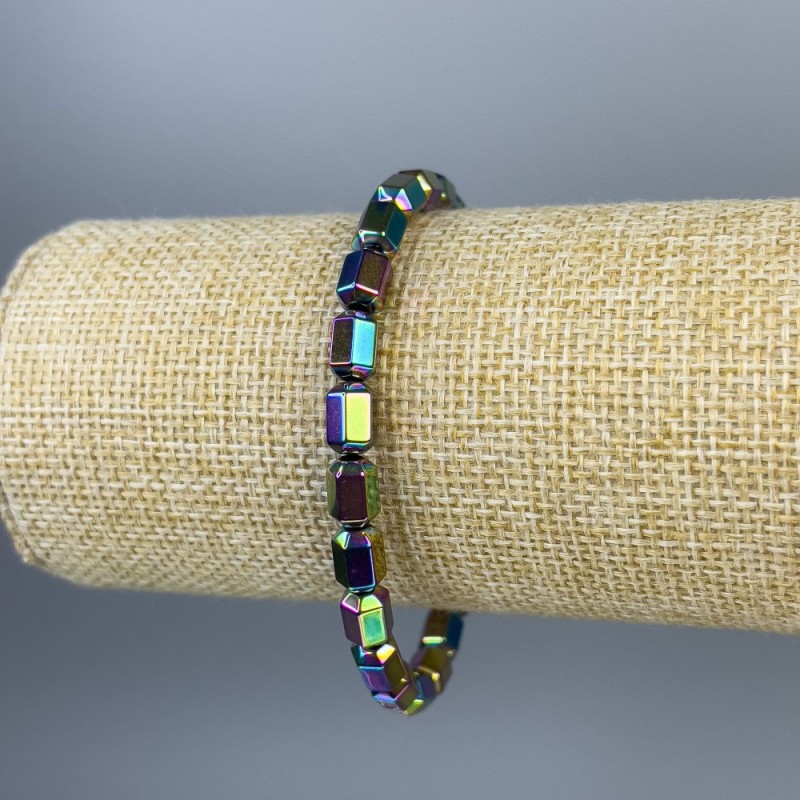 Hematite Bracelet Hexagons Multicolor, diameter 8x5mm±, length 7.1in± (18cm) stretch