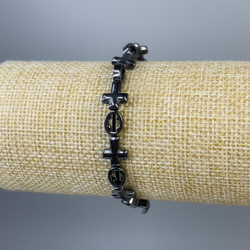Hematite Bracelet Cross, 6x8mm+-, 10x9mm+-, length 18cm+- stretch