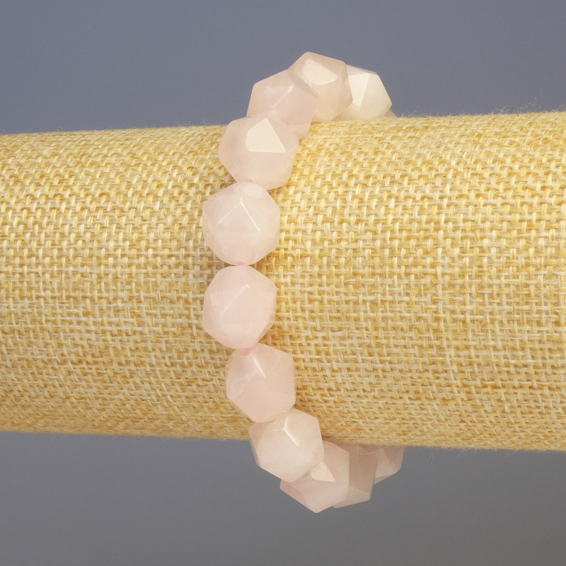 Bracelet Pink Quartz natural gemstone multifaceted, diameter 11x11mm±, length 18cm± stretch