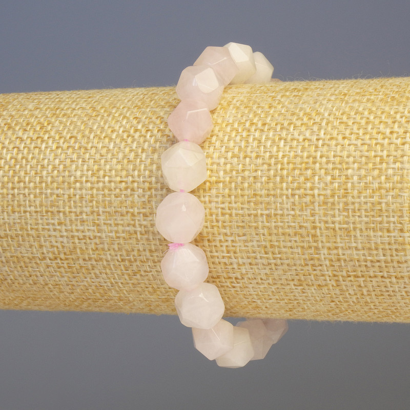 Bracelet Pink Quartz Natural Stone Faceted, 8x8mm Diameters, 18cm Length, Stretch