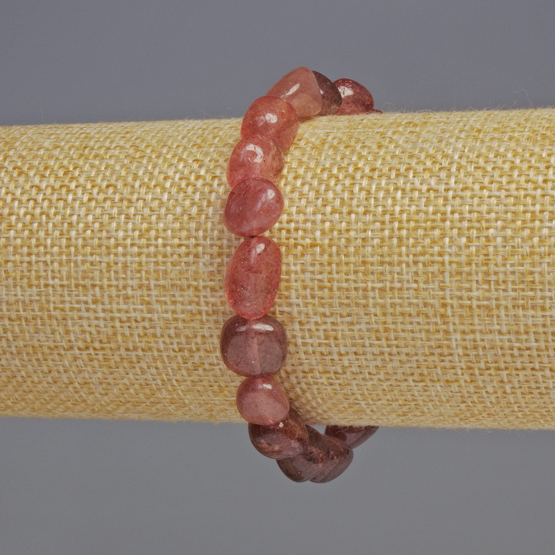 Bracelet Strawberry Quartz natural stone faceted, diameter 8x9x6mm+-, length 18cm+- stretch