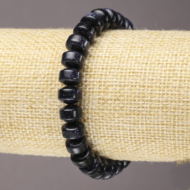 Elastic Bracelet with Aventurine Blue Sand Night of Cairo (pressed) smooth rondel, diameter 9x7mm+