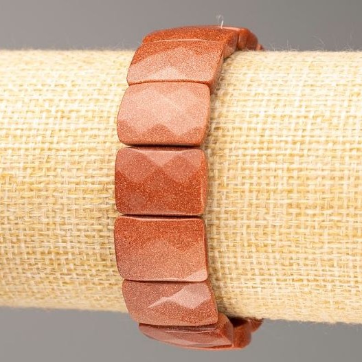Elastic bracelet with natural Aventurine Golden Sand faceted rectangular link 16.5×11.5 mm ±, length 8 in (20 cm)