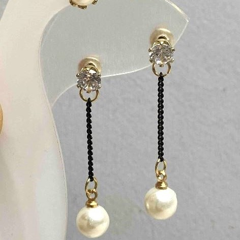 Double Studs Pearlette 6mm+- Pearl with Crystal 7.5mm+-, length 38mm+-
