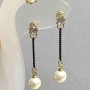 Double Studs Pearlette 6mm+- Pearl with Crystal 7.5mm+-, length 38mm+-