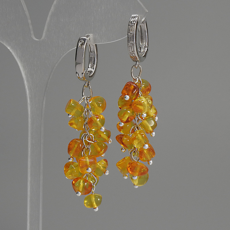 Earrings Amber tumbled 6x6mm+-, thickness 14mm+-, length 55mm+-