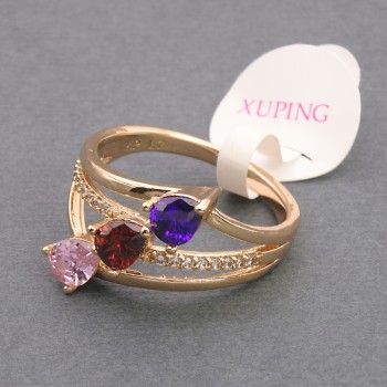 Ring Xuping metal color "gold" multicolor crystals, sizes 16, 17, 18, 19