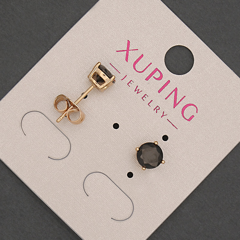 Xuping Stud Earrings with Black Crystal, 6 mm Ø, 18K Gold Plated