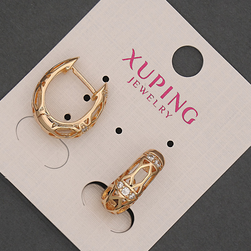 Xuping Earrings with White Rhinestones, 6mm diam. +/-, 17mm length +/- 18K Gold Plating