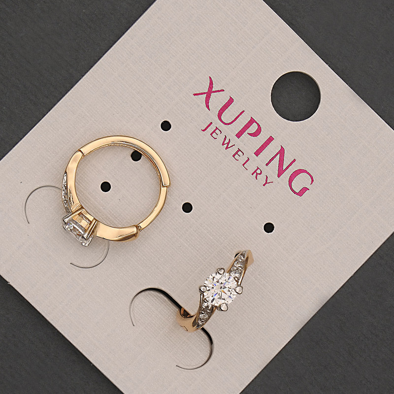 Xuping Earrings with White Crystal Rings, 4 mm± White Crystal, 18K Gold-Plated