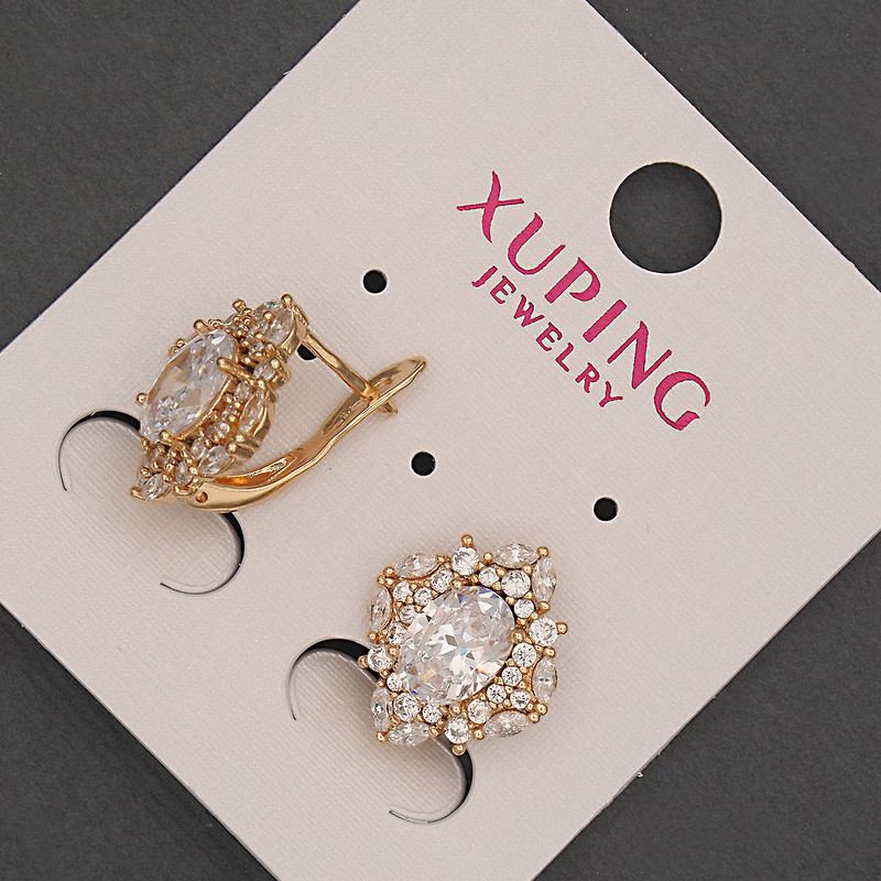 Xuping Earrings with White Crystals and White Crystal, 12 mm diameter ±, length 16 mm ± 18K Gold Plating