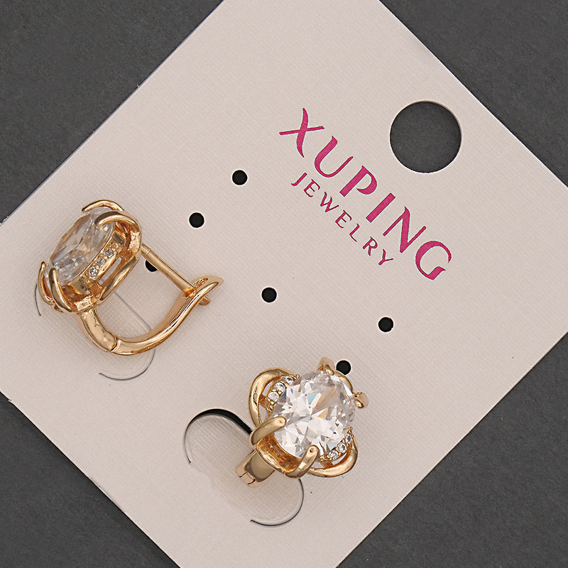 Xuping Earrings with White Crystal, 12mm Ø ±, 12mm ± length, 18K Gold Plating
