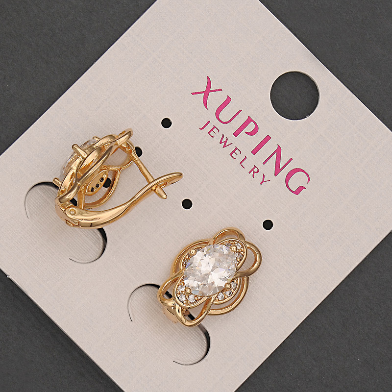 Xuping Earrings with White Crystal, 11mm diameter ±, 18K Gold Plated