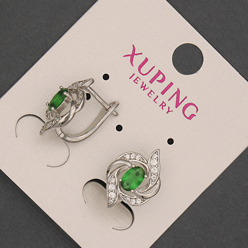 Xuping Earrings with Green Zircon, 11mm Diameter, 18mm Length, Rhodium