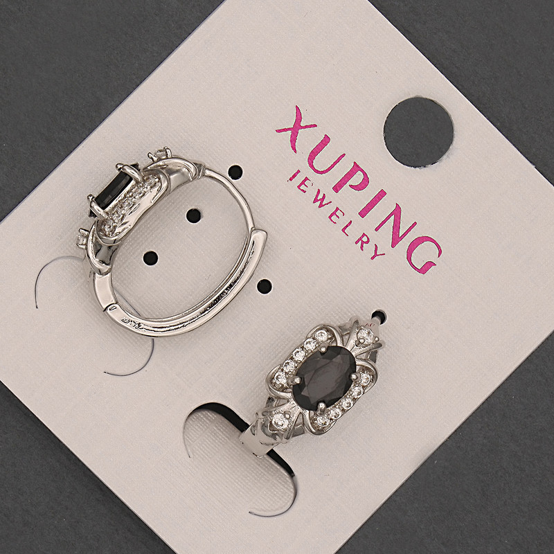 Xuping Earrings with Black Cz, length 18mm±, thickness 8mm±, rhodium