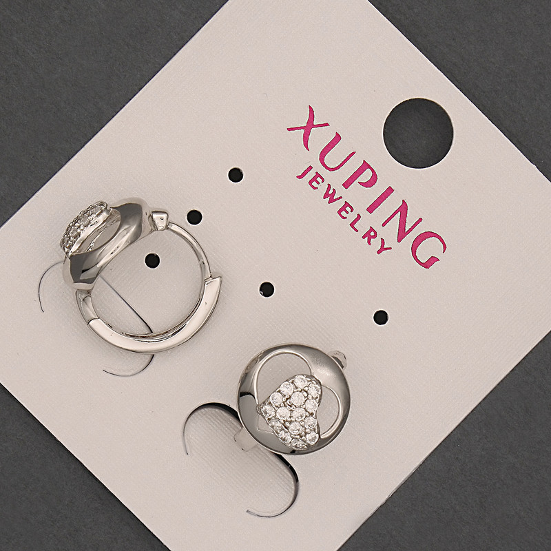 Xuping Earrings with White Crystals, 10x13 mm ± Rhodium