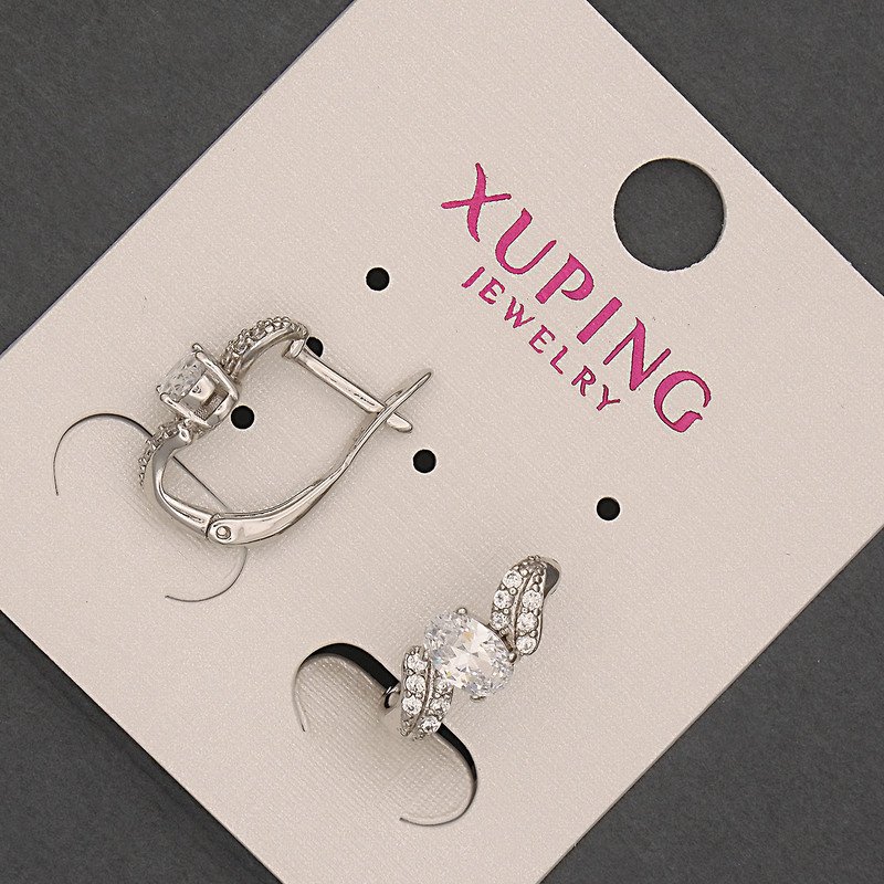 Xuping Earrings with White Stones and Crystal, 6x14mm diameter ± Rhodium