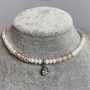 Choker Beige and White River Pearls Oval 5-6×5-4 mm with Pendant, Length 38 mm+ with Extender Chain