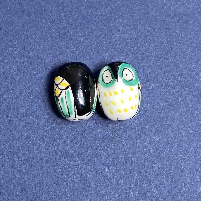 hardware Ceramic bead 'Owl' black pack 2 pcs 22×16mm