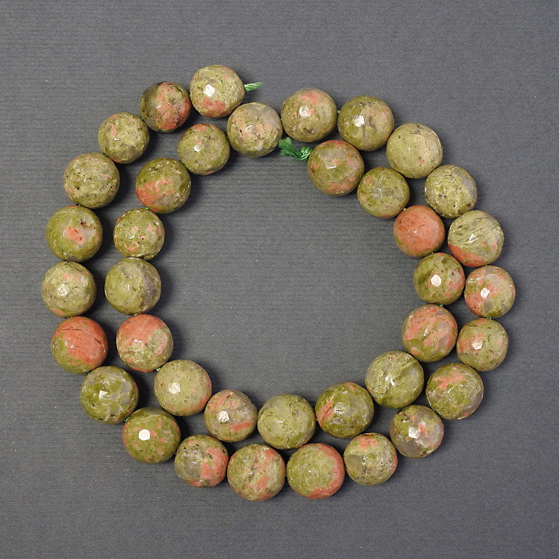 Jasper Hematite Garnet Bead 10mm Faceted round on a thread, length 39cm+