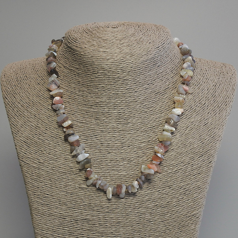 Botswana Agate Bead Necklace, tiny, diameter 6-9×2-4 mm±, length 45 cm± with clasp