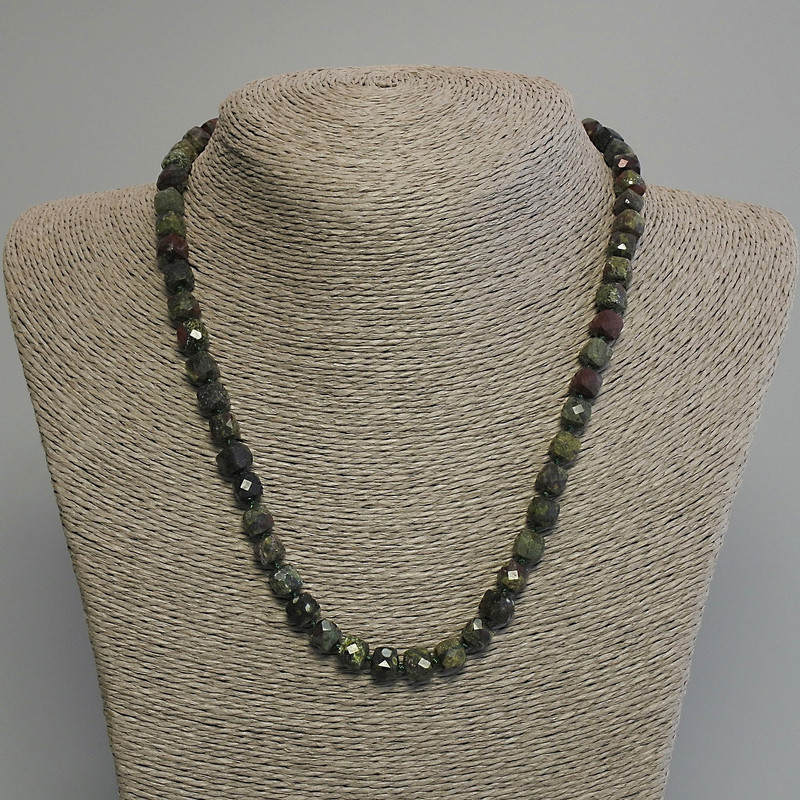 Jasper Necklace “Dragon's Blood” Faceted Cubes, 7 mm± Diameter, 45 cm± Length with Clasp