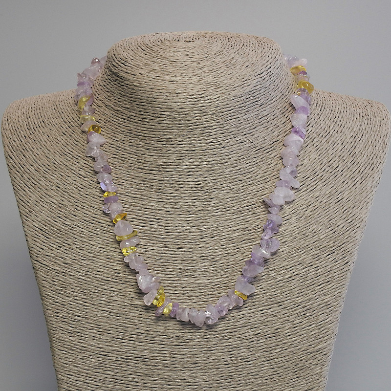 Amethyst and Citrine Chip Necklace, 8-14×3-6 mm, 45 cm long with clasp