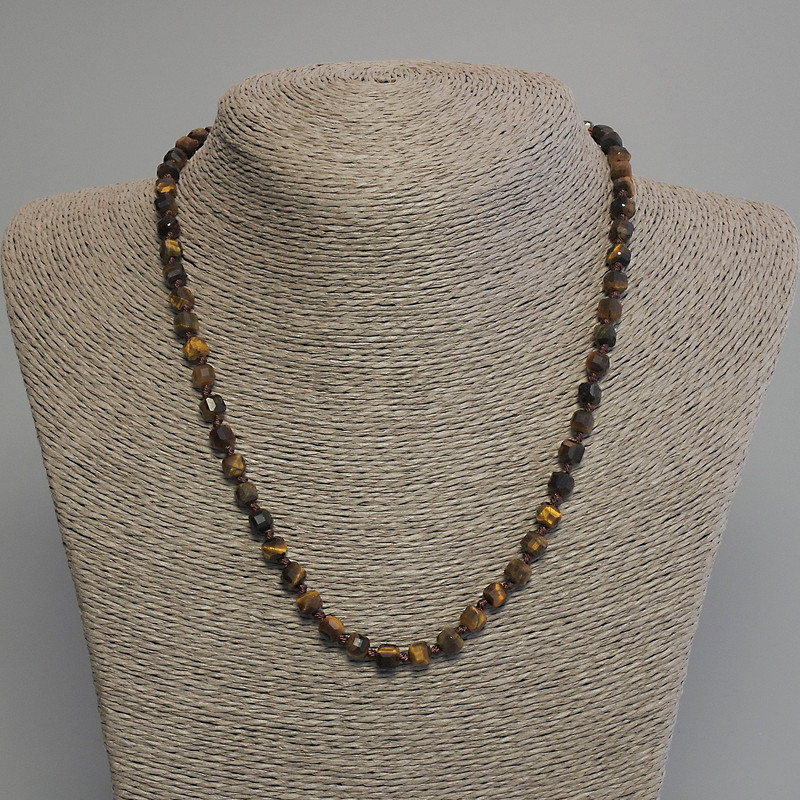 Tiger’s Eye Bead Necklace - Faceted Cube, 5.5mm±, 45cm± with clasp