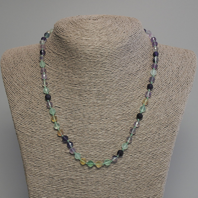 Fluorite Bead Necklace with Faceted Rounds, 6mm diameter, 45cm length, with clasp