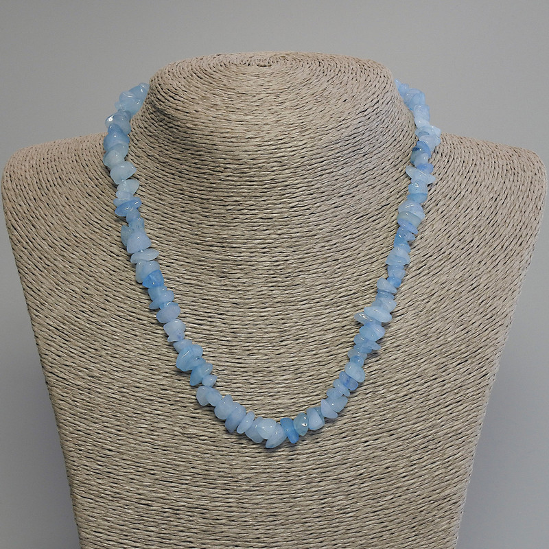 Aquamarine Bead Necklace, seed bead, diameter 10x4mm±, length 45cm± with clasp