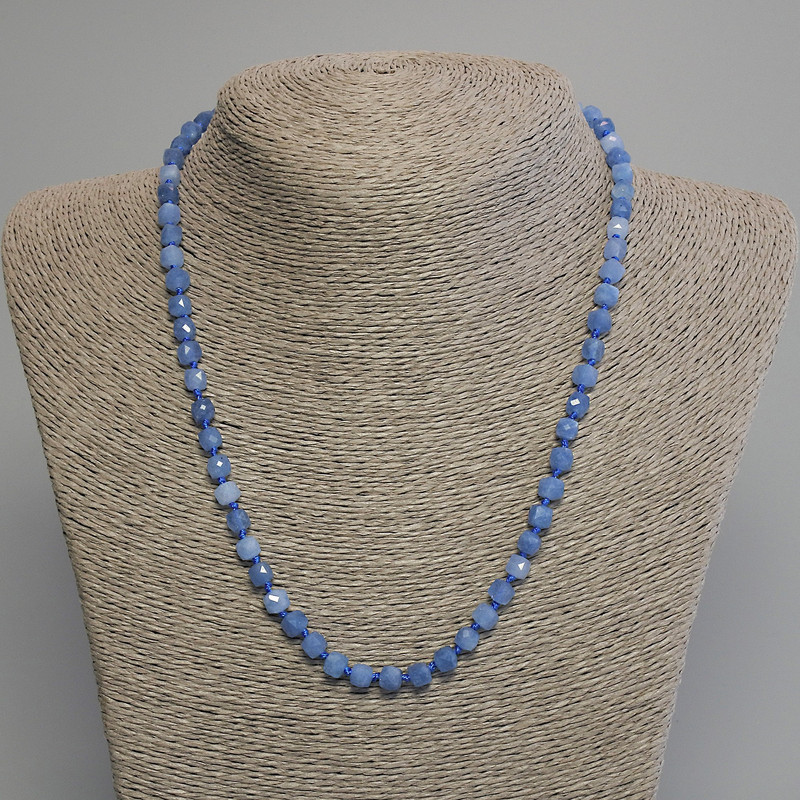 Aquamarine Beads Garnet Cube Necklace, 5mm ± diameter, length 45cm ± with clasp