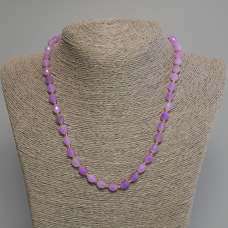 Lavender Amethyst Bead Necklace, faceted bead 8x6mm±, 3mm beads, length 45cm± with clasp