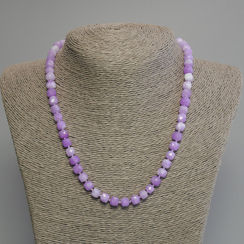 Kunzite Necklace Faceted Cube Beads, diameter 7mm±, length 45cm± with clasp
