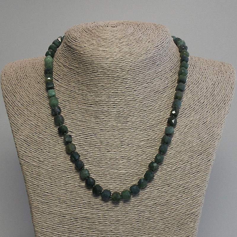 Necklace Green Jasper Grenulated Cube, diameter 7mm±, length 45cm± with clasp