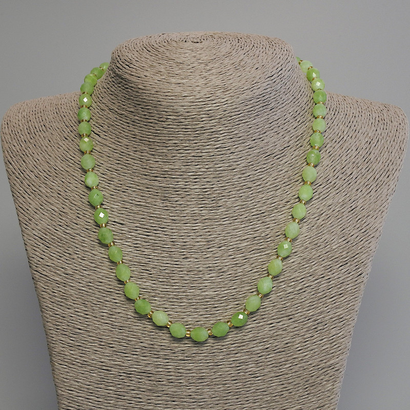 Chrysoprase Necklace with Olivine, Faceted Bead 8x6mm, 3mm Beads+-, 45cm+-, with Clasp